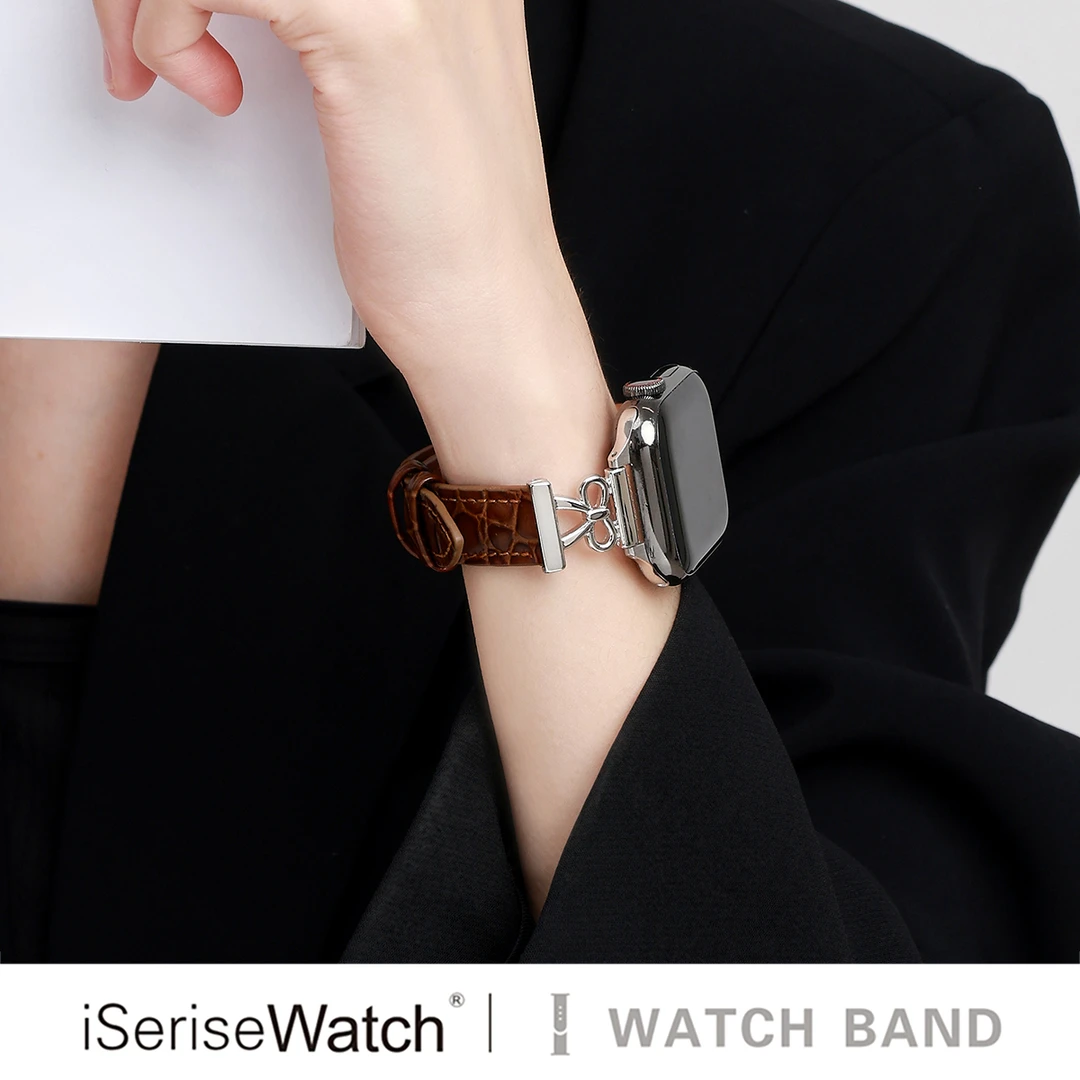 iserisewatch适用于iwatch11苹果手表s10代金属蝴蝶结鳄鱼纹表带