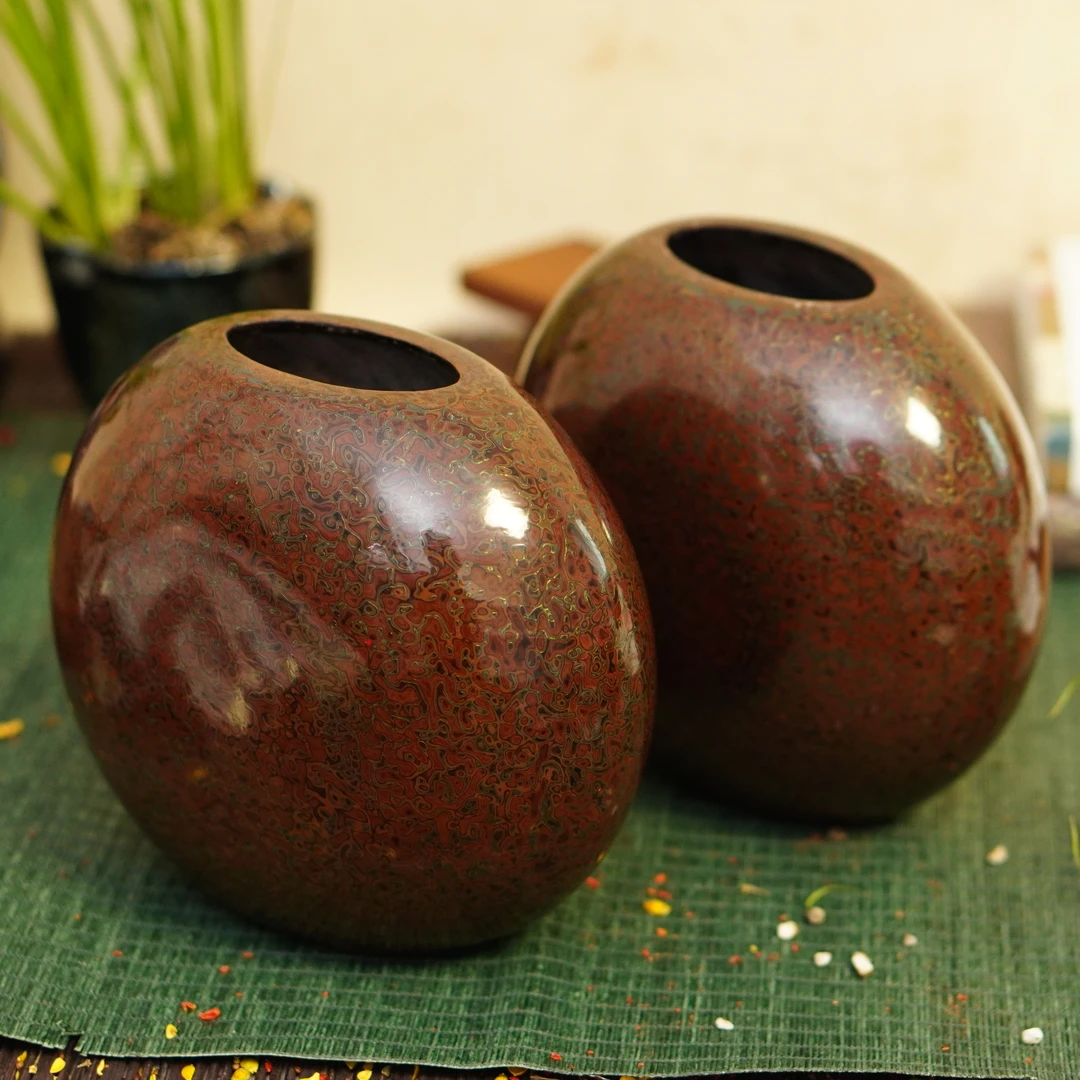 清代 【槐荫山房】/HY2837/清犀皮漆扁瓶一对