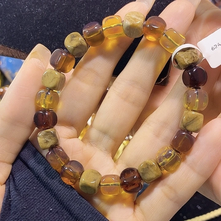 琥珀未镶嵌珠宝奇石方糖多宝手串