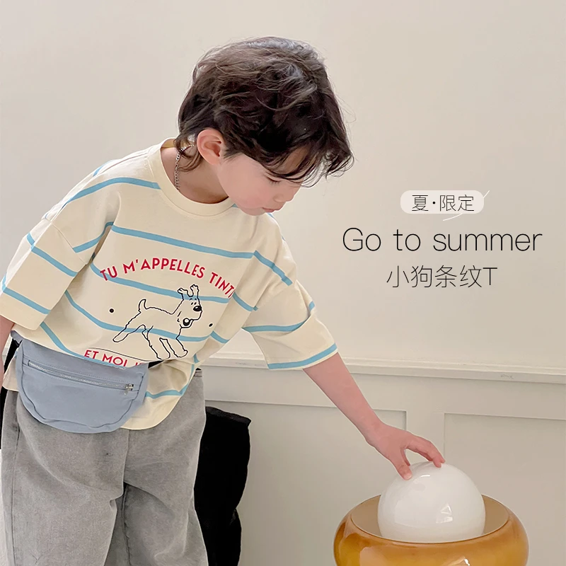 【柠檬树粉丝专享】夏装儿童可爱纯棉条纹T恤男女童打底衫短袖上衣
