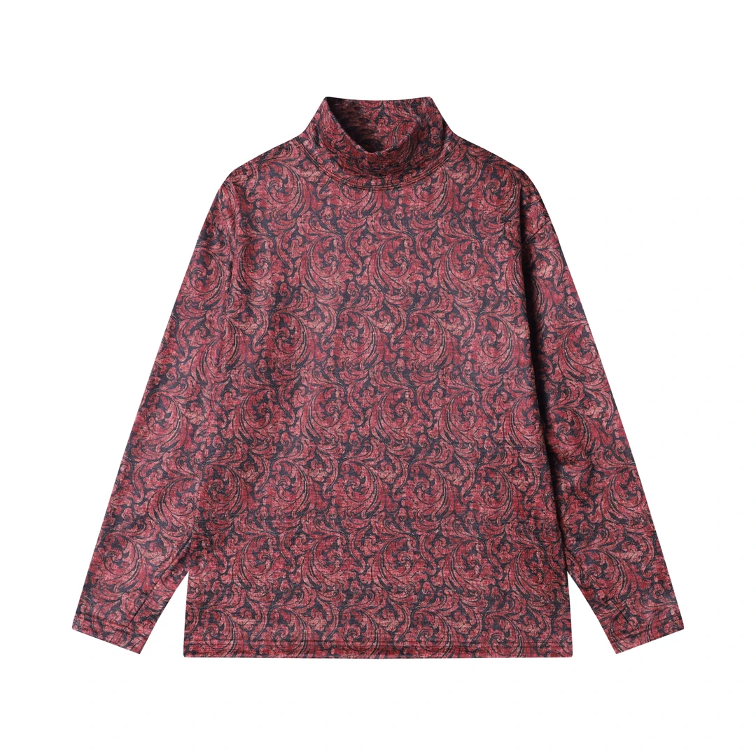 秋冬季新款时尚个性美式撞色花朵长袖T恤百搭男女同款套头上衣