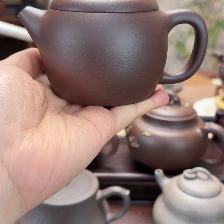 紫砂茶壶冬**阳八一年老紫泥石鼓壶