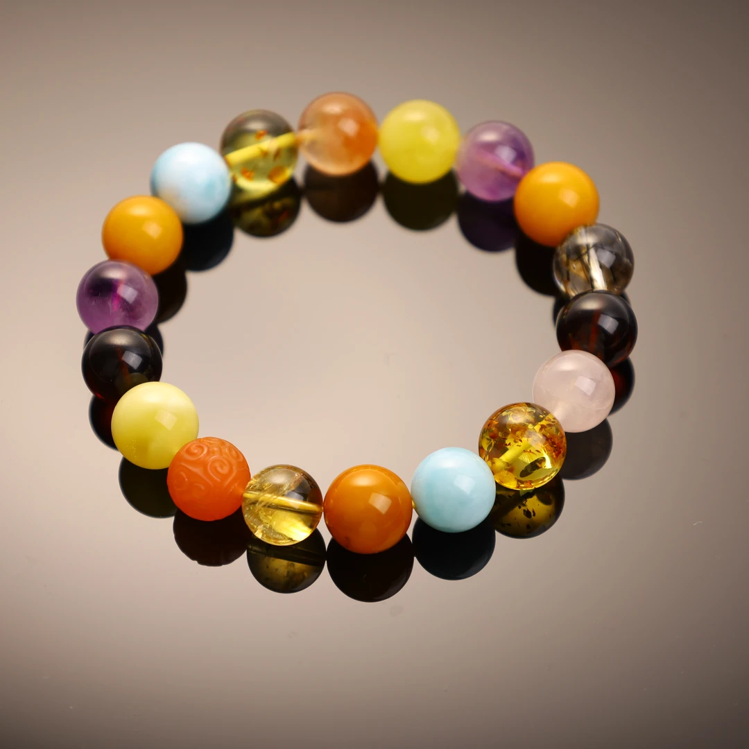 【心如珠宝精品店】多宝蜜蜡水晶素圈手串FB0030