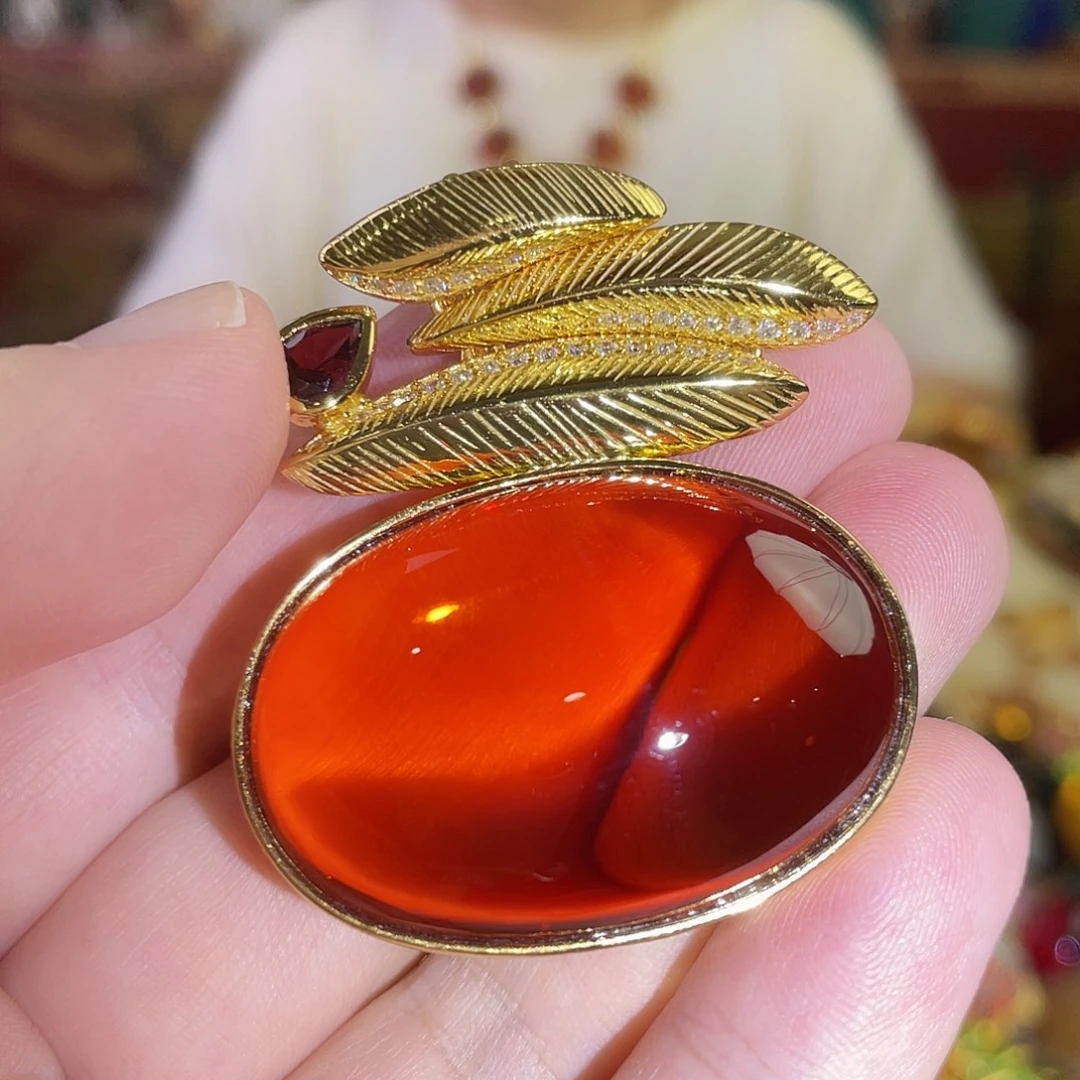 银S925镀金镶嵌吊坠(赠链)琥珀