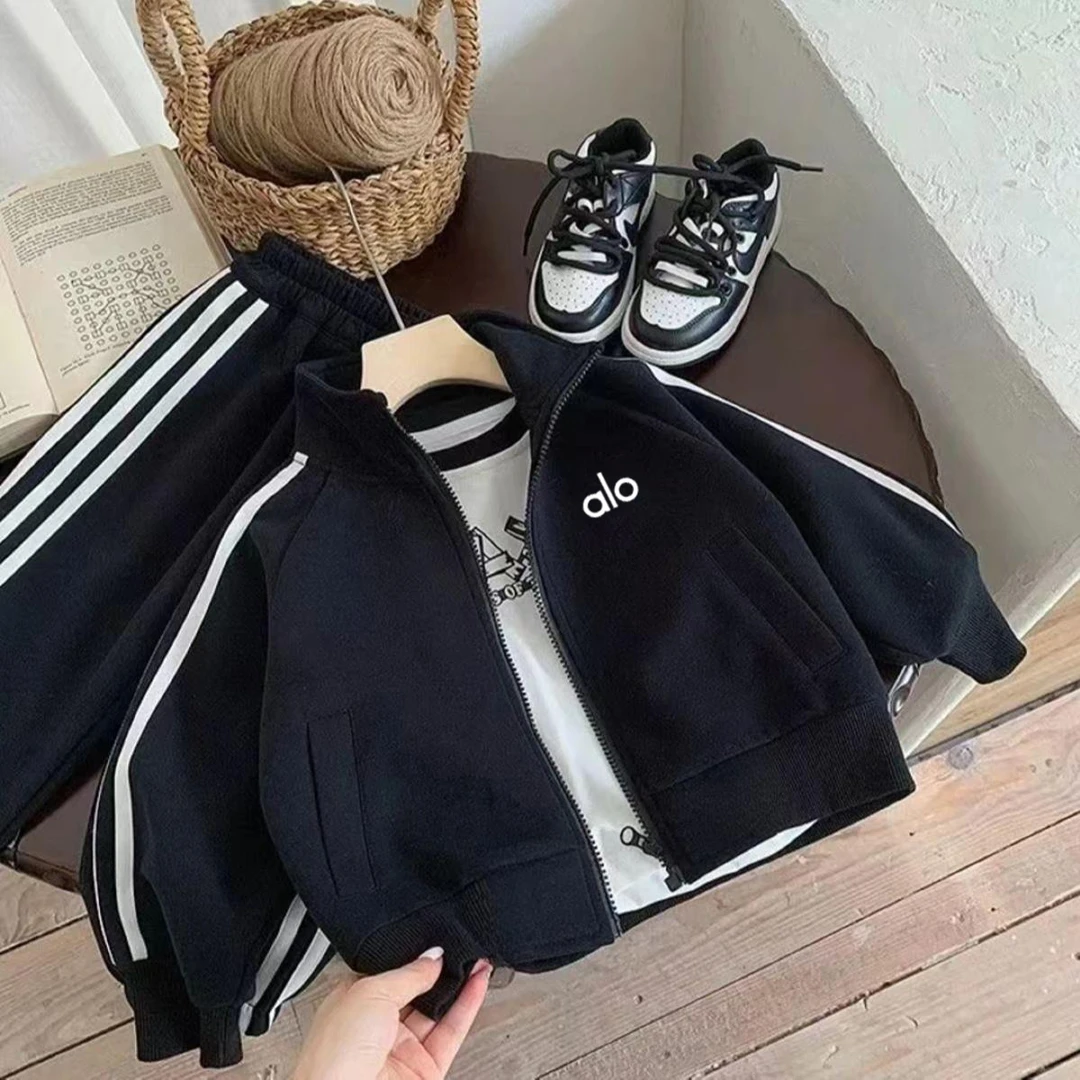 纯色秋季运动春秋拉链夹克男女童套装休闲风韩版休闲套装alo