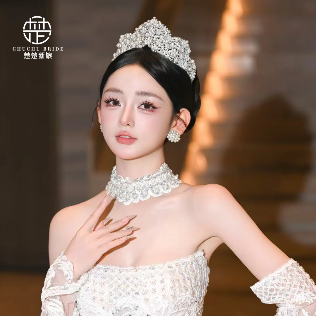 新娘公主皇冠头饰合金复古造型珍珠水钻王冠简单写真婚纱配饰
