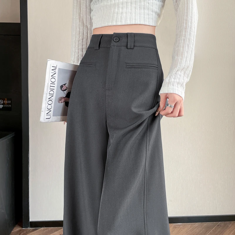 灰色西装裤女春夏季2025新款裤子高腰直筒宽松休闲垂感拖地阔腿裤