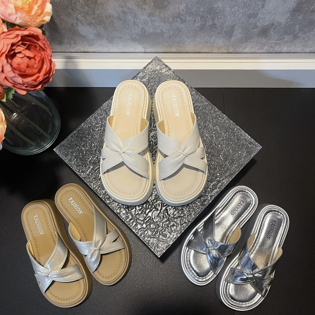 2025夏季新款简约风交叉网红百搭气质款时尚外穿厚底舒适拖鞋-5CM