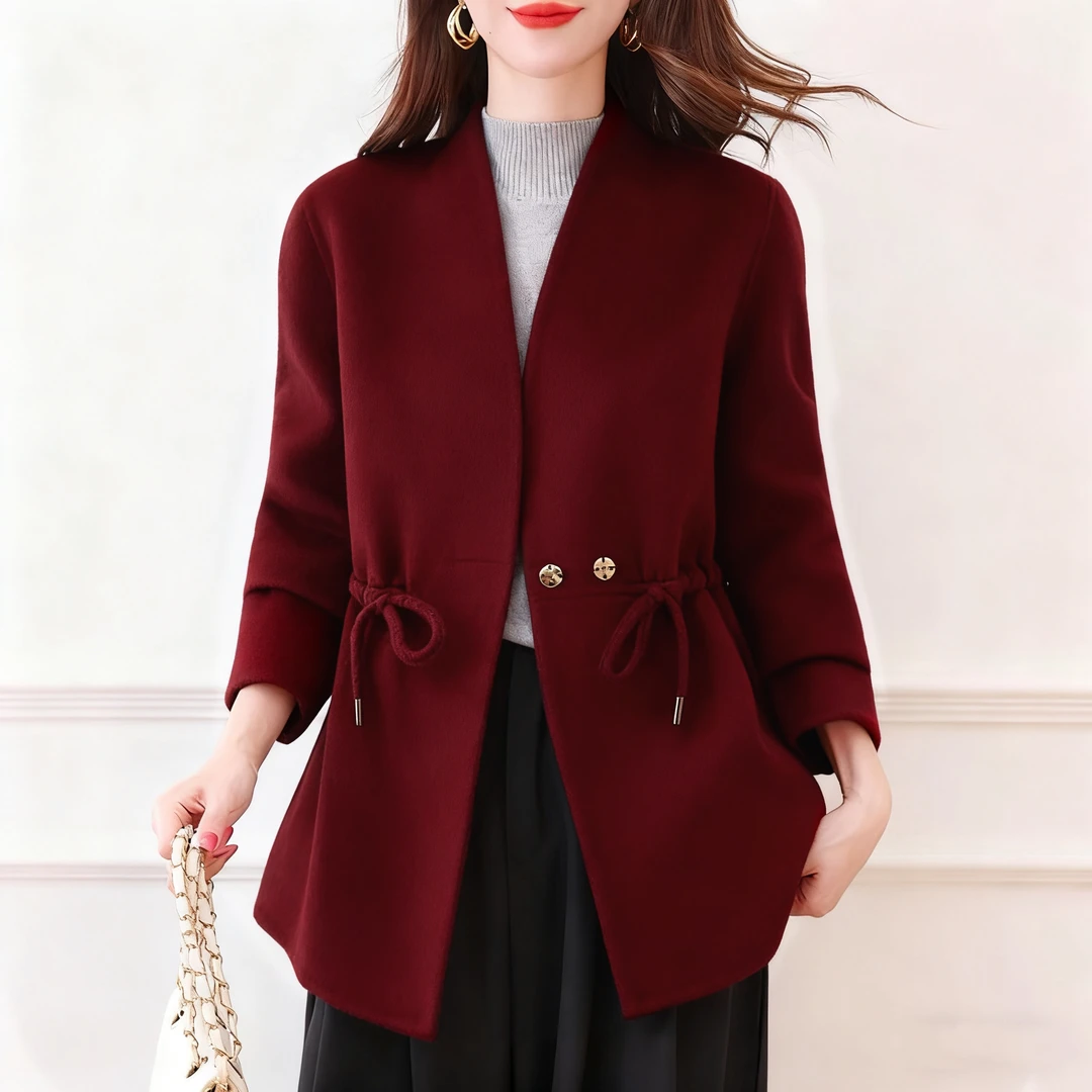高级感韩系收腰外套女秋冬2025新款独特漂亮遮肚子上衣双面绒大衣