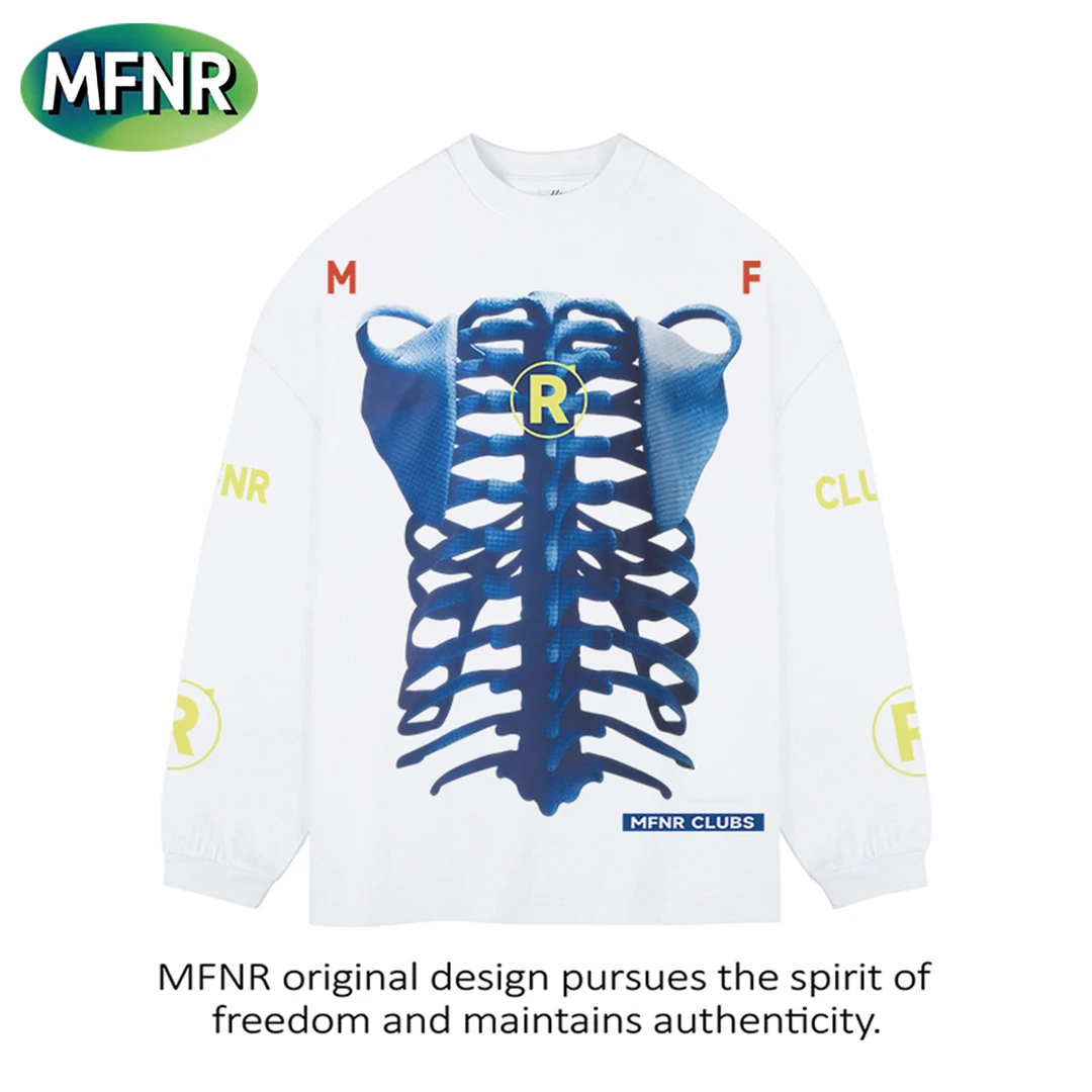 美式高街设计感百搭重磅纯棉印花长袖男女秋季圆领宽松T恤上衣潮