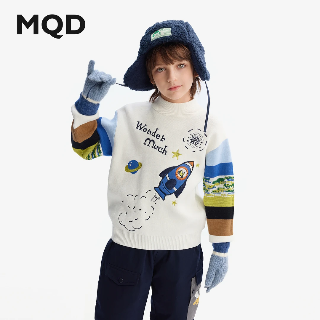MQD男童毛衣冬季半高领针织衫中大童保暖上衣绣花潮944420719