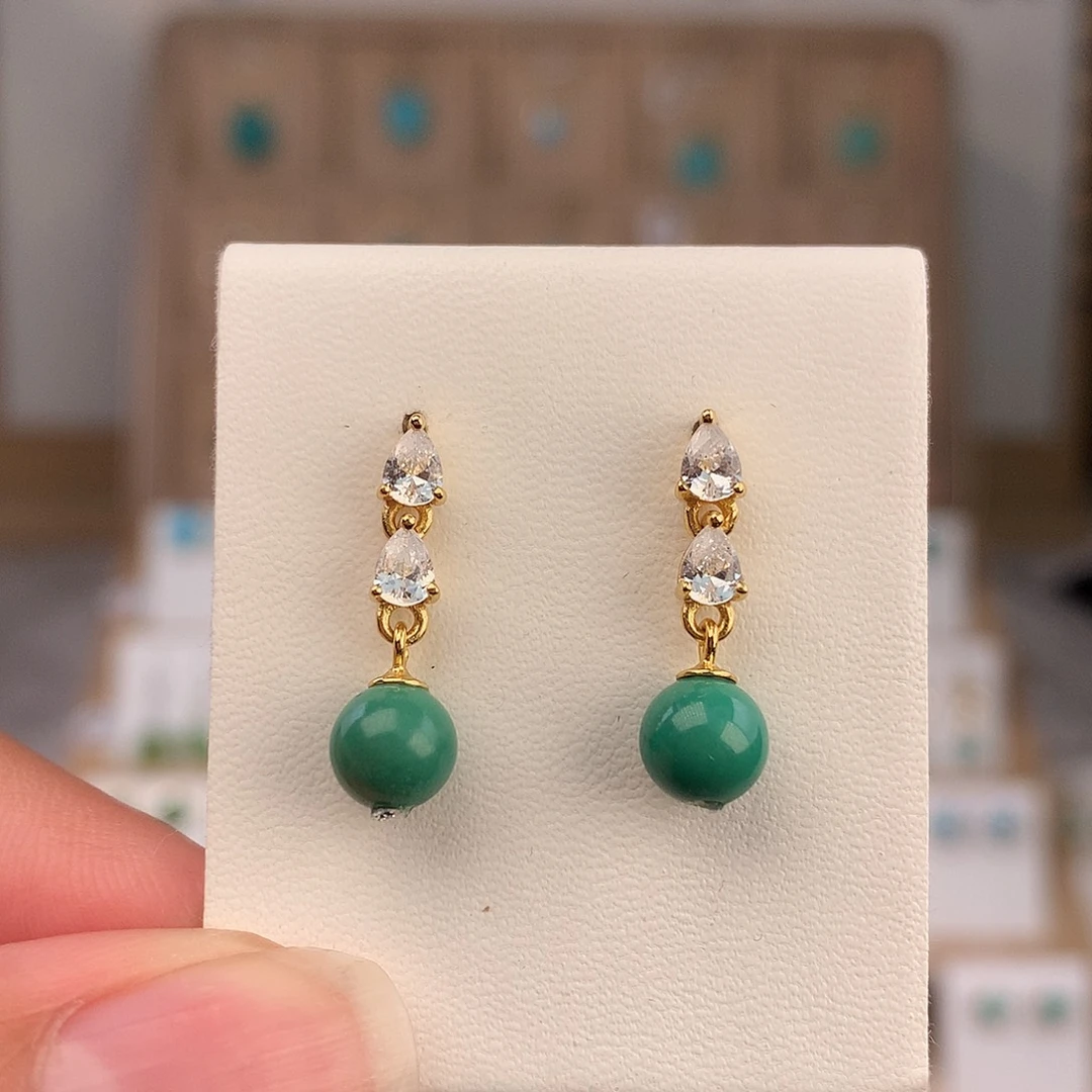 绿松石银S925镶嵌耳饰