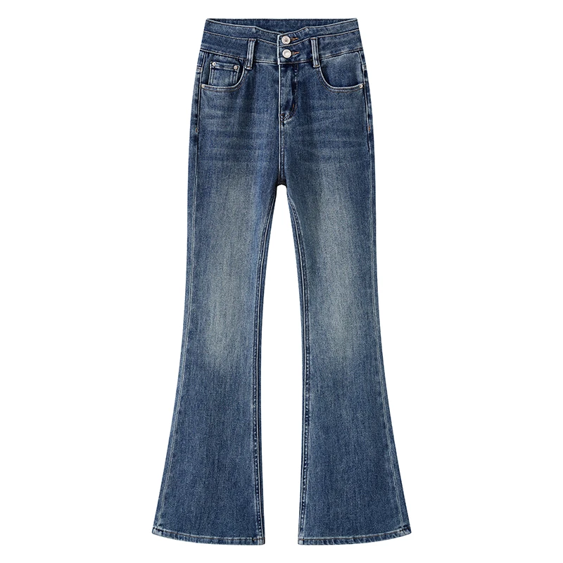 春夏微喇叭牛仔裤女高腰深海蓝四面弹力2025新款休闲百搭显瘦显高
