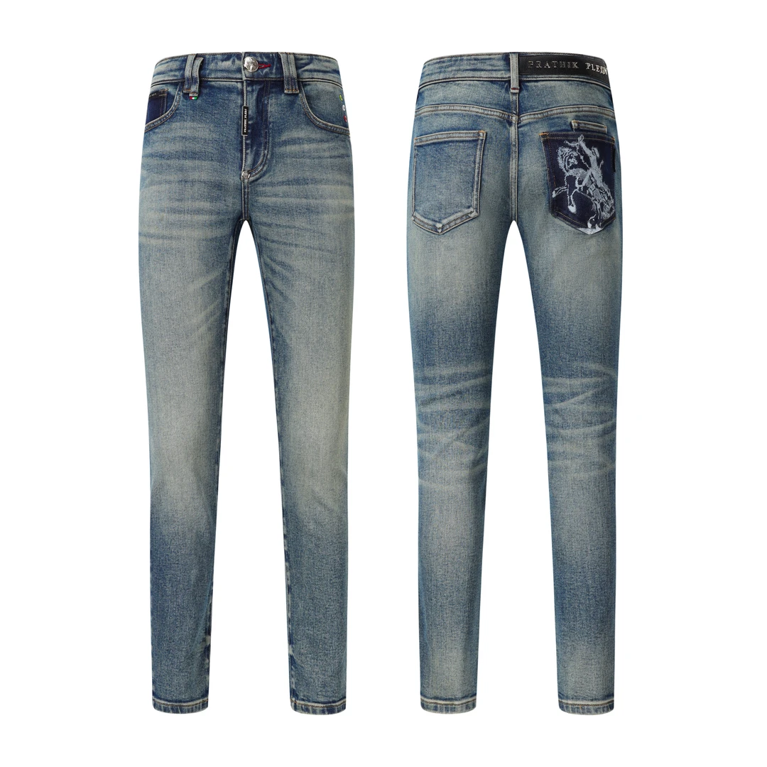 PRATHIKPLEIN秋季新款水洗男士牛仔裤高端修身弹力蓝色小直筒