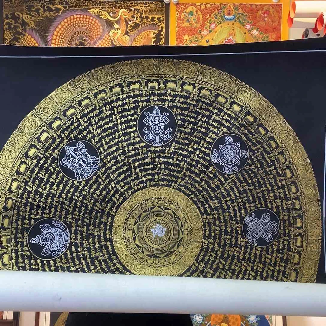 卷轴画纯手绘六字真言唐卡70厘米左右