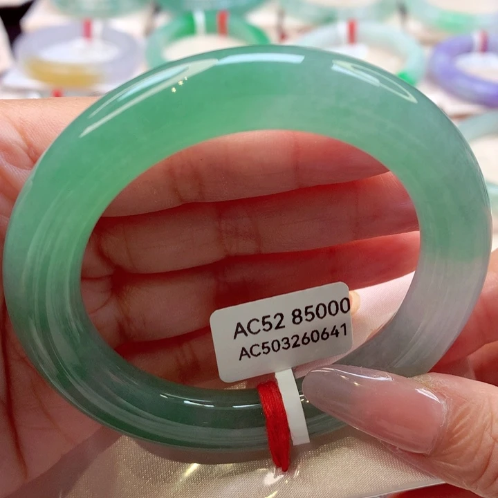 未镶嵌手镯翡翠53圆条甜晴绿渐变色（16号）