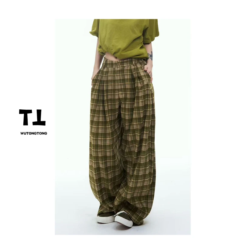 【白日格子】早秋薄款格子休闲裤宽松直筒裤女韩版休闲裤62469