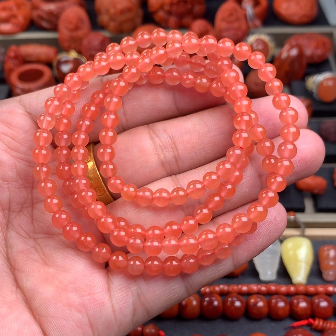南红玛瑙冰粉佛珠5+未镶嵌