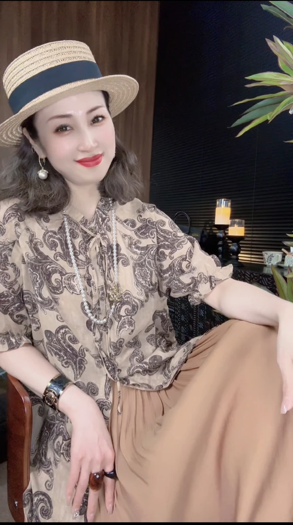 【花间拾光】显瘦短袖连肩袖气质洋气宽松碎花百搭时尚复古长袖衬衫