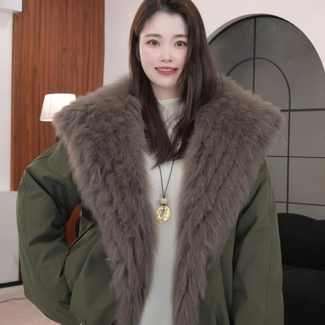 2025新款绒服海军领狐狸毛保暖外套时尚百搭显瘦