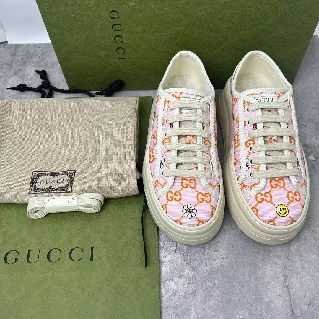 未使用 GUCCI/古驰 36码/仔仔女鞋/全套/粉色双G厚底板鞋 xxs1169