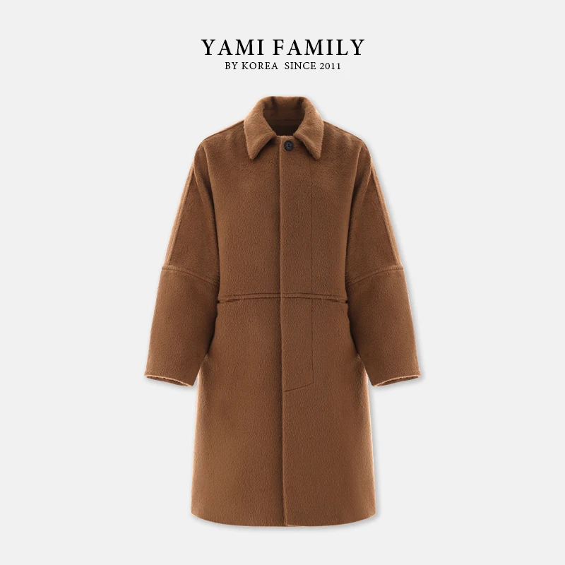 大连亚美【大狗熊】YM 85003 时尚中长款经典双面翻领羊毛大衣【雪】