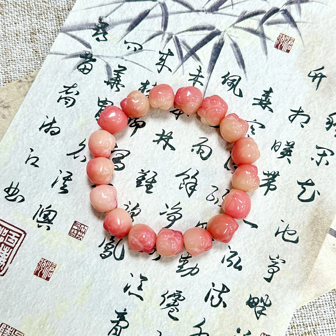 雕刻水蜜桃飘花爱心猫爪菩提串   F31BD00260013-017