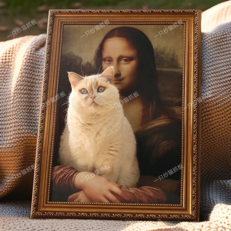 蒙娜丽莎三角形油画一体相框猫窝猫抓板耐磨耐抓保护沙发宠物用品