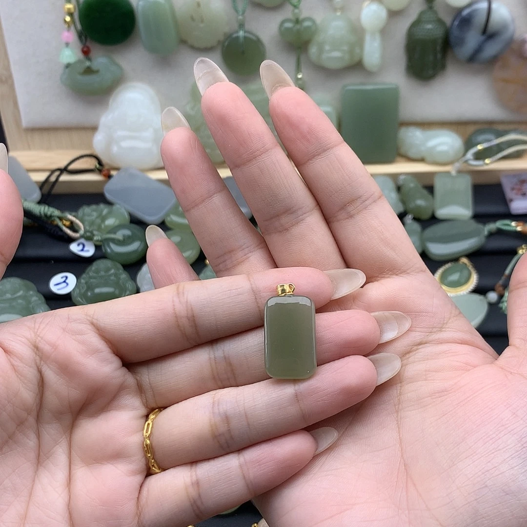 和田玉银S925镶嵌吊坠(不含链)