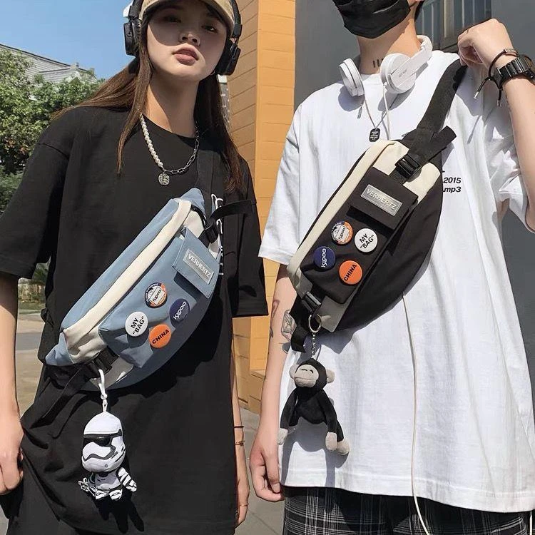 ins潮牌胸包男休闲日系单肩小背包女学生潮流斜挎包2023新款腰包