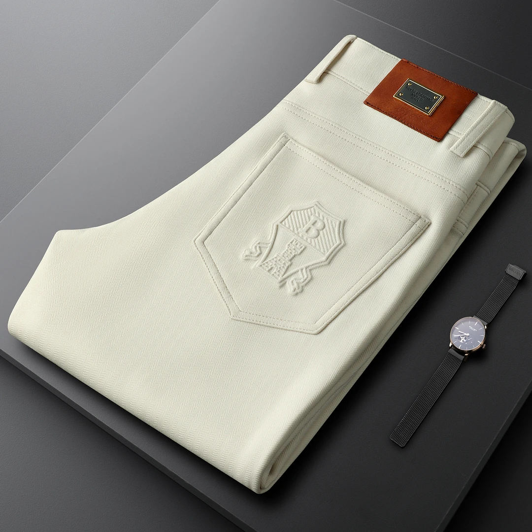 2025秋季新款轻奢男裤弹力裤口袋百搭裤白色裤子时尚男士修身长裤