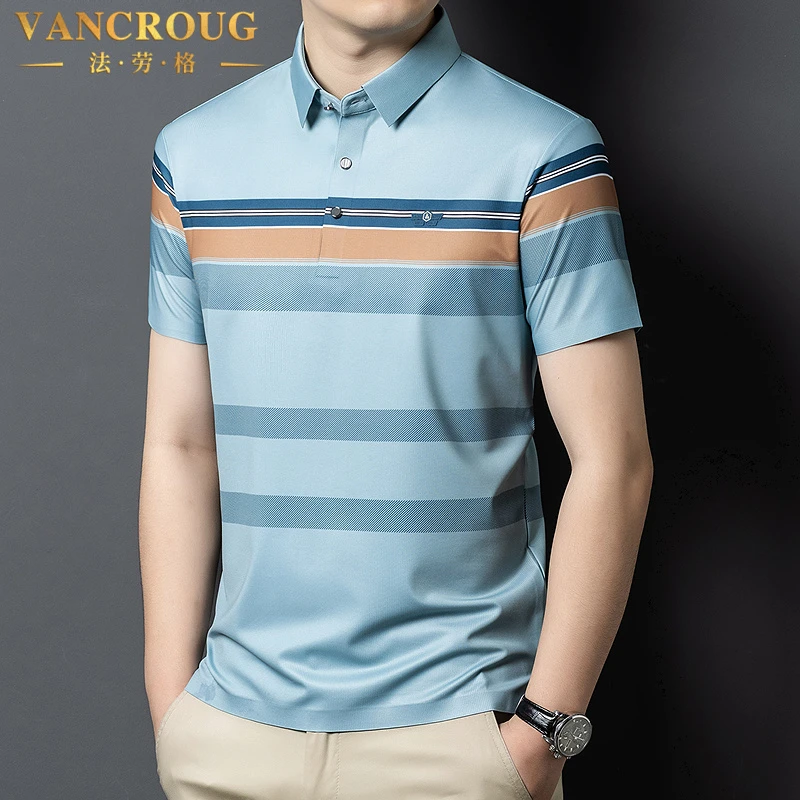 VANCROUG/法劳格短袖POLO衫男士夏季美式休闲百搭撞色条纹翻领t恤