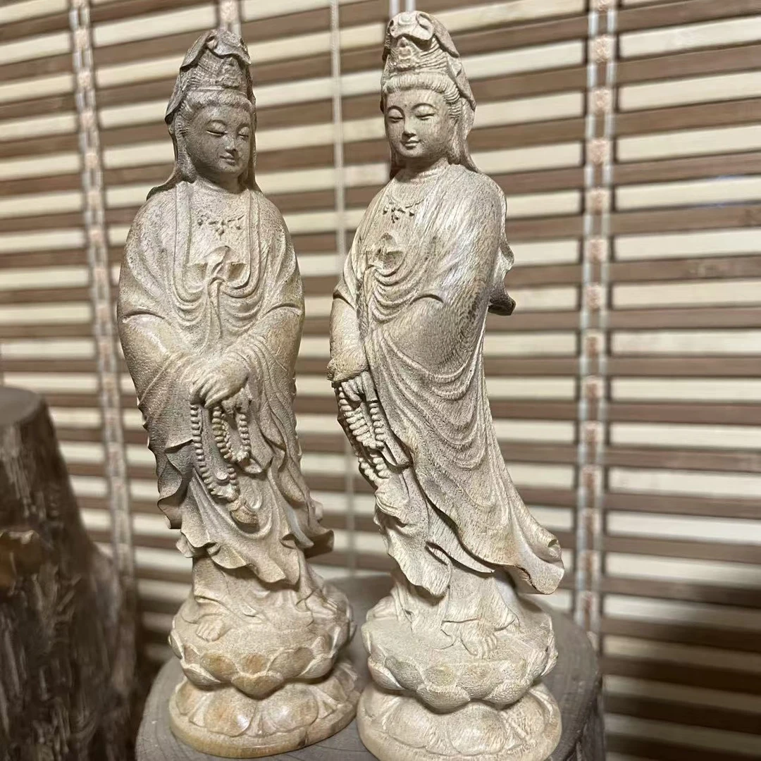 金丝楠木小叶桢楠雕刻观音菩萨摆件香味浓郁