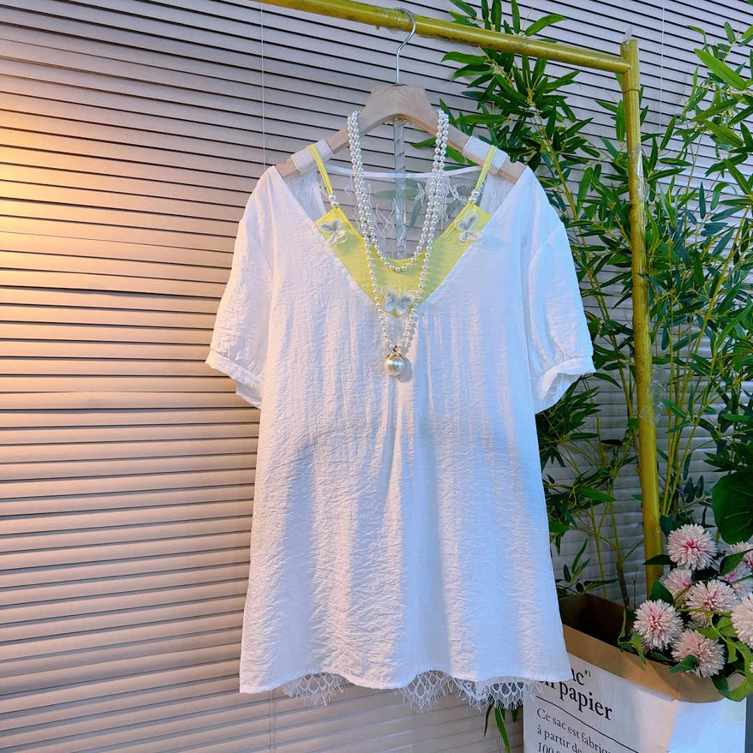 5505胖mm欧货韩版洋气小心机镂空订珠立体蝴蝶设计感洋气美背衫