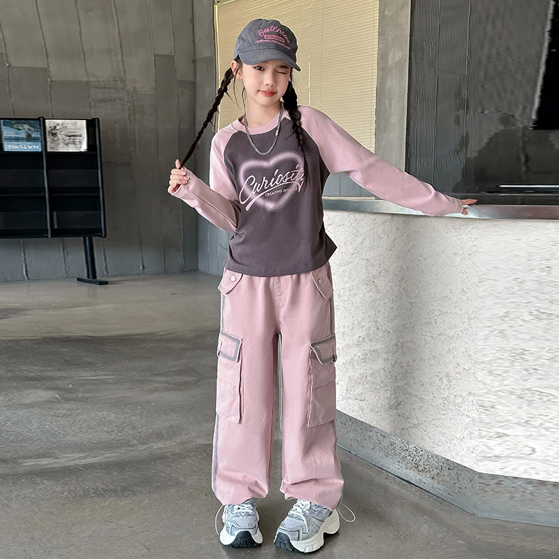 女童甜辣套装秋装2025新款洋气儿童卫衣女孩大童春秋工装裤两件套