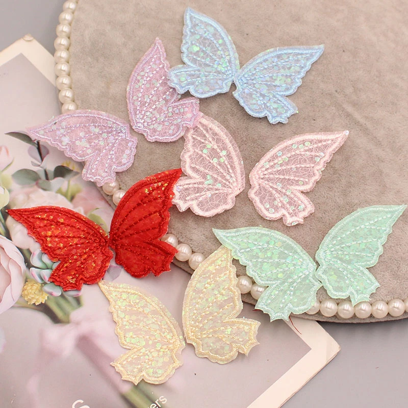 刺绣亮片布艺半翅蝴蝶结diy儿童发饰古风蝴蝶结发饰材料配件