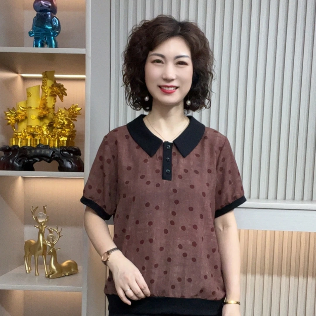 妈妈装流行欧若拉时尚潮牌女装宽松夏装女士独特漂亮小衫休闲短袖