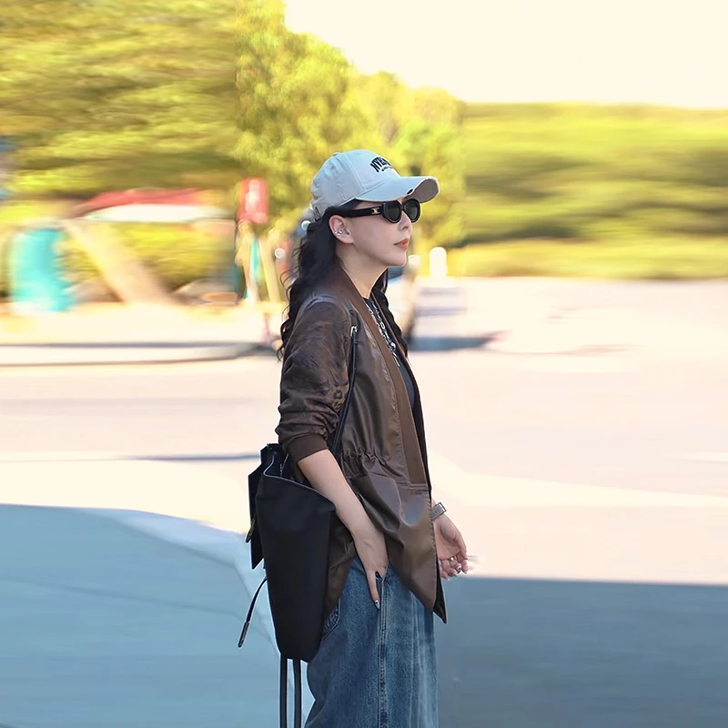 春秋新款休闲翻领皮衣短款显瘦皮衣夹克女装春秋提花YTXSNH-806