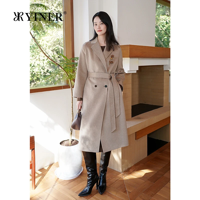 【木兰花系列】YINER音儿冬季时尚绵羊毛双面毛呢大衣长外套