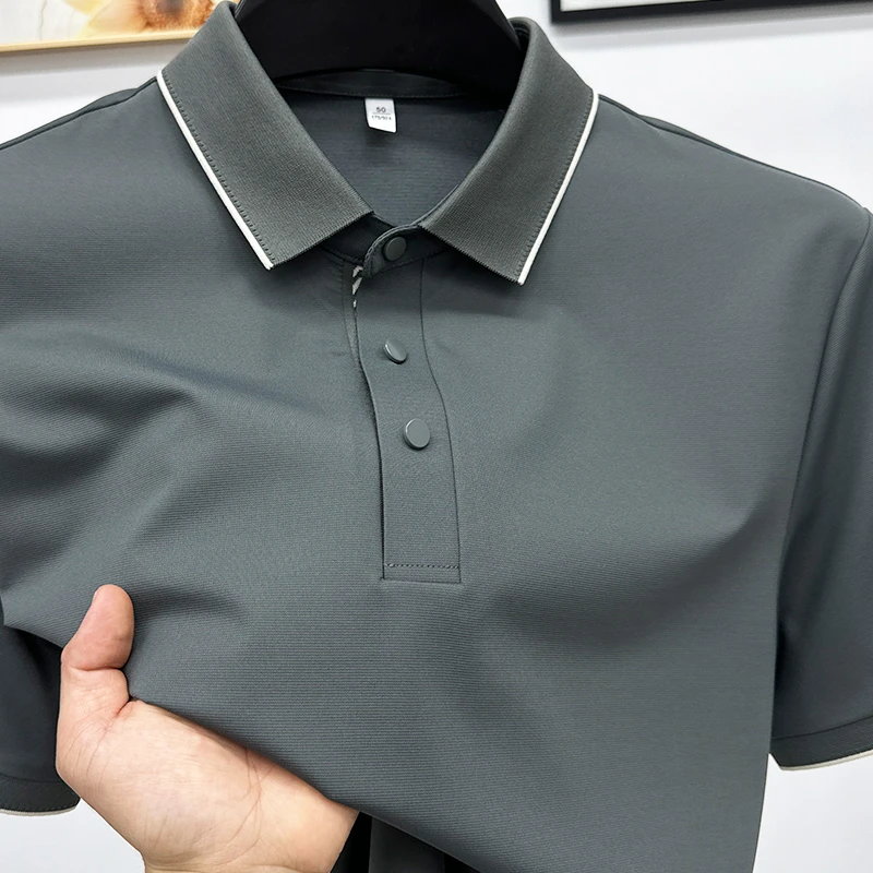 CATIA SELI男士含桑蚕丝短袖夏装t恤纯色无痕抗皱透气上衣POLO衫