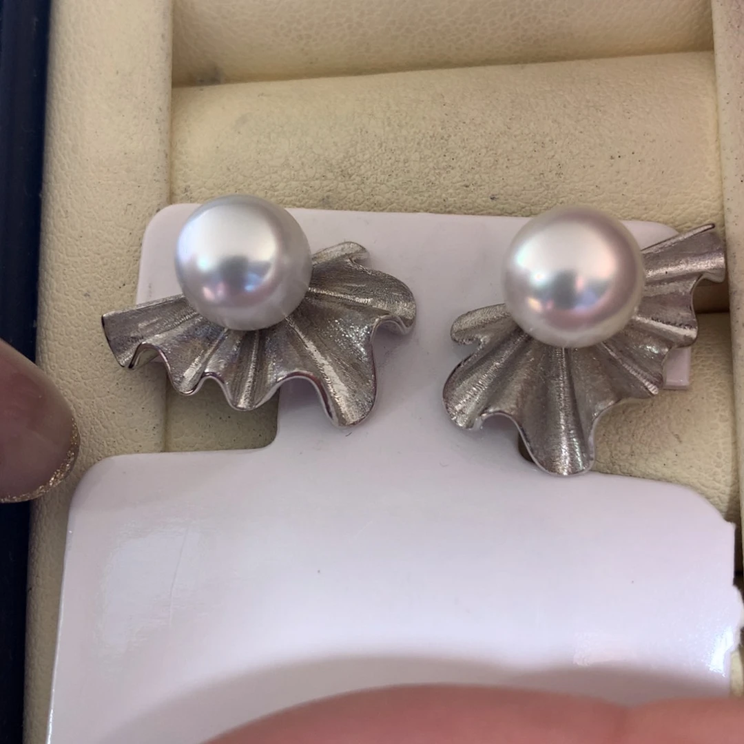 银S925镶嵌海水珍珠耳饰