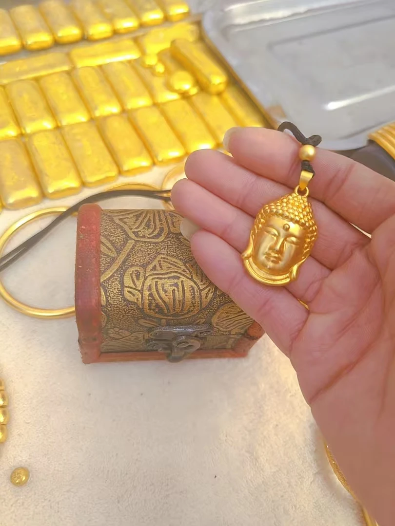 金色古玩收藏佛头摆件手把件 可佩戴