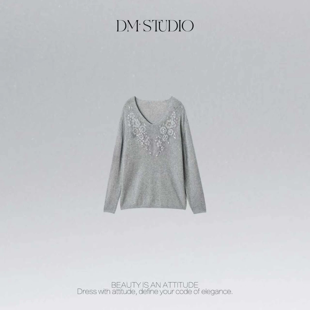DEDM•STUDIO/早秋气质羊绒羊毛绣花V领针织衫上衣2508ZZS/S2816