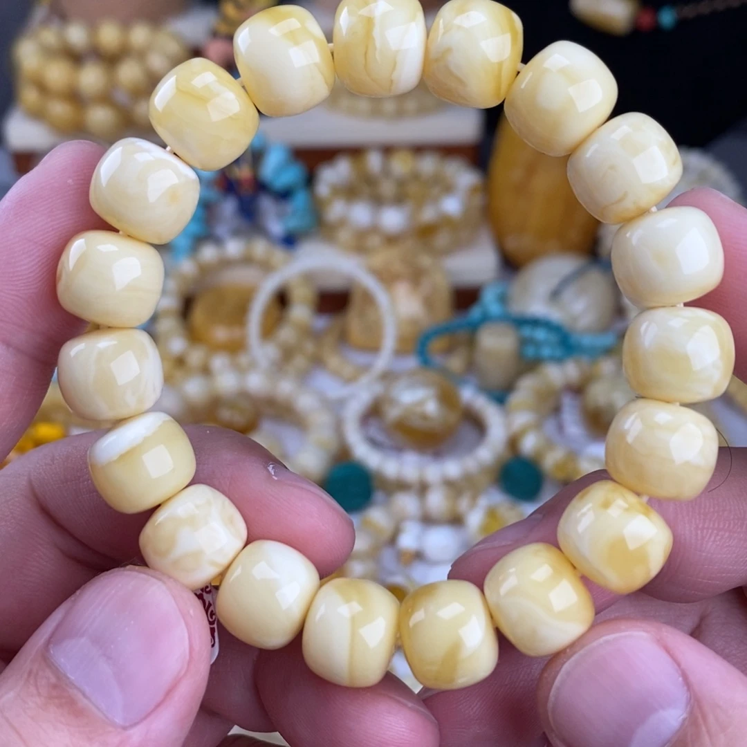 蜜蜡未镶嵌手链奶酪白特浓阿尔卑斯12.2mm