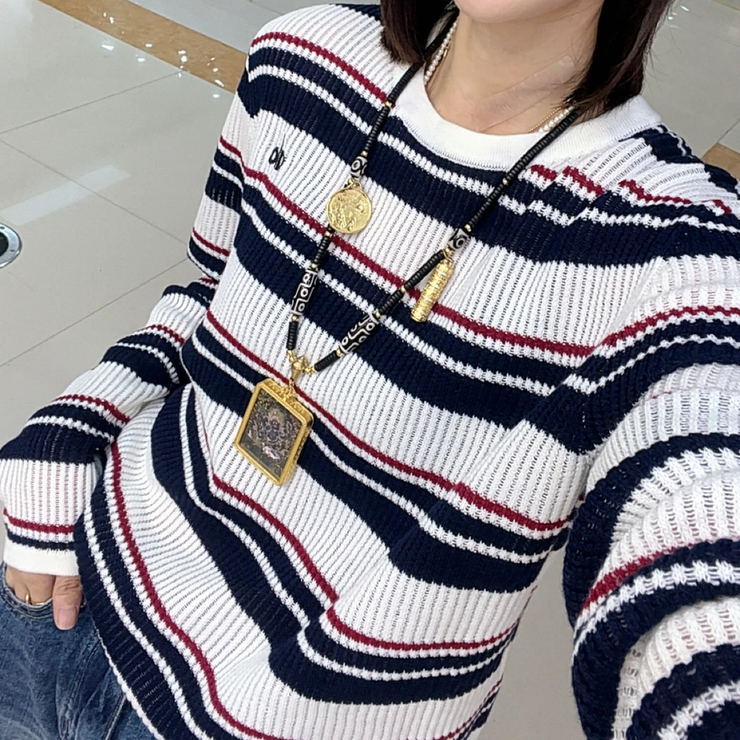女针织高领显瘦长袖毛衫条纹圆领针织衫毛针织衫时尚