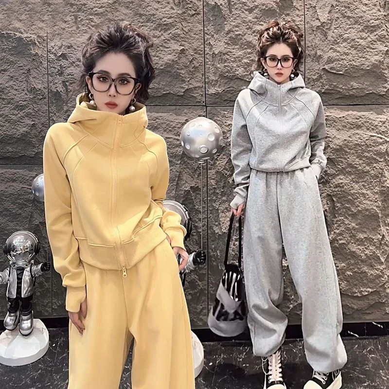 韩系休闲运动服套装女春秋新款时尚连帽卫衣显瘦束脚裤减龄两件套