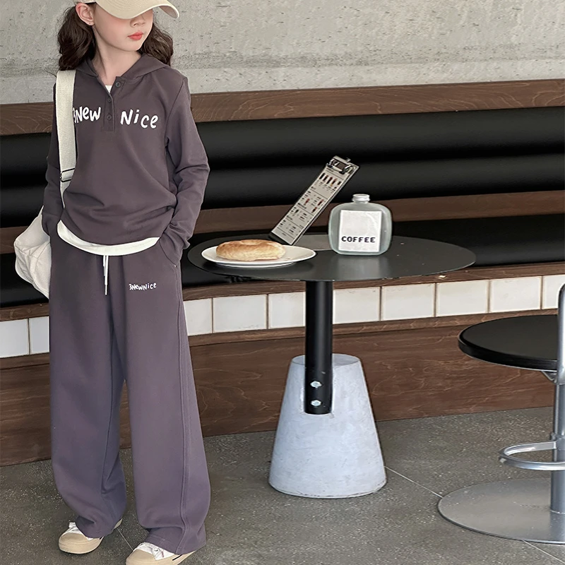 女童假两件套装2025新款6-12岁潮酷中大童舒适垂感休闲运动两件套