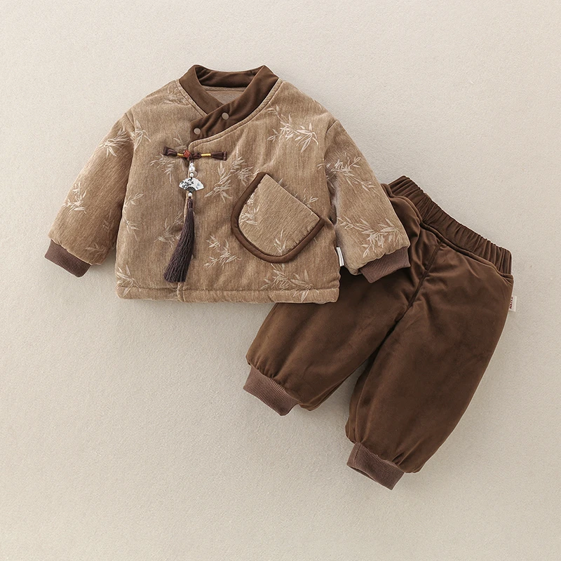 婴儿衣服秋冬装男宝宝国风新中式夹棉上衣加绒裤子冬季唐装两件套