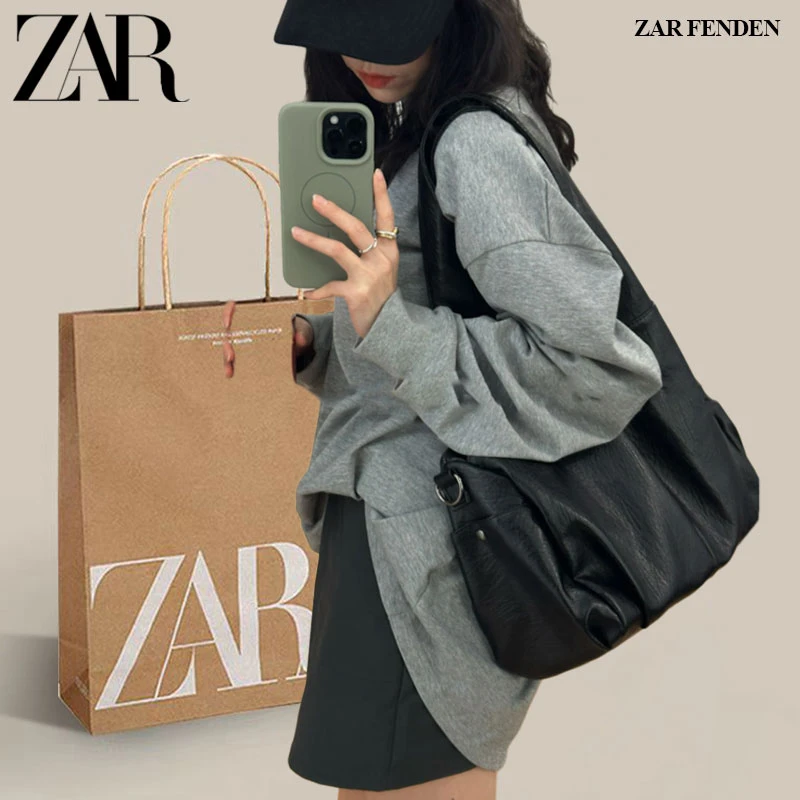 ZAR FENDEN高质感斜挎包早八人通勤托特包复古油蜡皮大容量单肩包