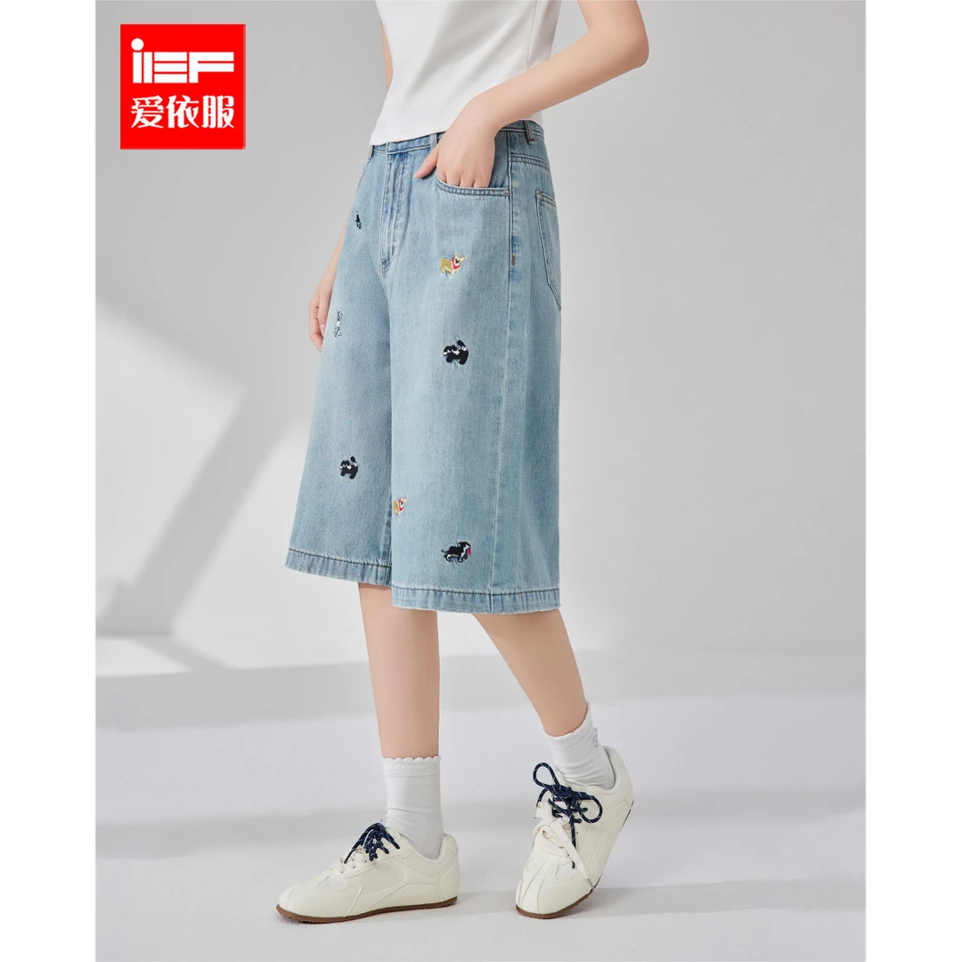IEF/爱依服短裤2025夏季新款韩版时尚通勤风设计感百搭牛仔六分裤